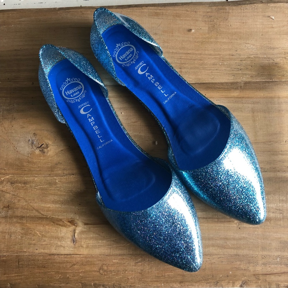 JEFFREY CAMPBELL | Blue Glitter Jelly Love Flats 9